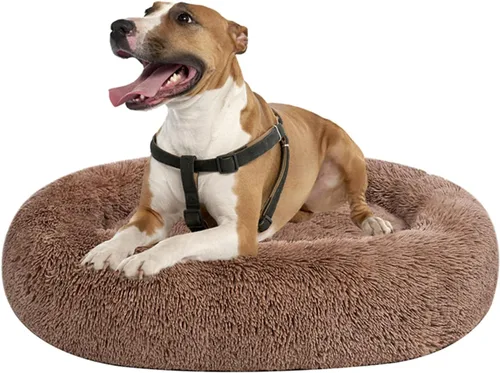 Coohom - Cama ovalada afelpada de piel sintética tipo dona p/calmar perros y gatos, lavable, c/almohada p/mascotas (30/36/43 pulg) p/perros pequeños