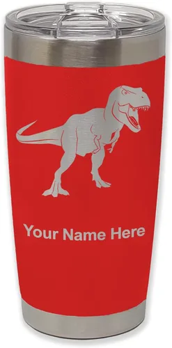 Miniatura 27 de LaserGram Vaso aislado al vacío de 20 onzas, dinosaurio Tiranosaurio Rex, grabado personalizado incluido (negro)