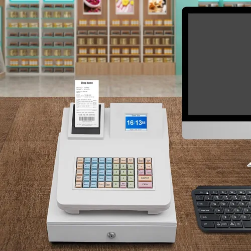 Miniatura 2 de Caja registradora electrónica, sistema POS, caja registradora comercial, 48 teclas, 8 llaves, pantalla LED digital, cajón de dinero cuadrado Estilo C