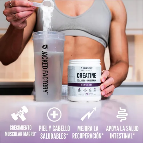 Miniatura 4 de Jacked Factory Creatina para mujer – Monohidrato de creatina con colágeno + calostro para apoyar el rendimiento del entrenamiento, crecimiento