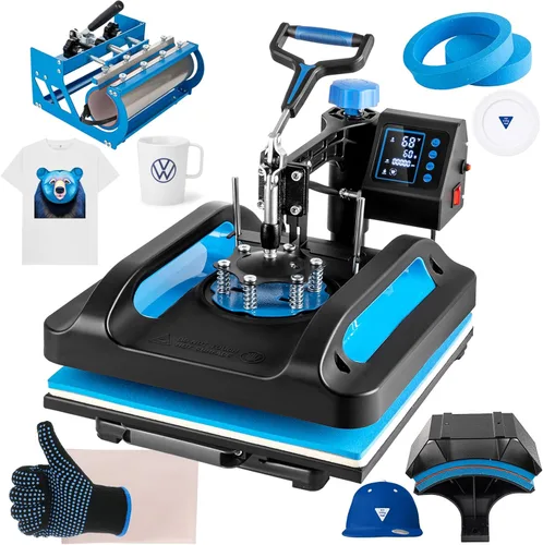 Topdeep Pro Prensa de Calor 15x15 Pulgadas, Máquina de Prensa de Calor 5 en 1 con Prensa de Vaso de 30 OZ, Máquina de Prensado de Camisetas