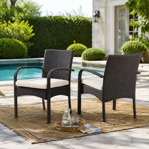 Christopher Knight Home PE Wicker Dining Chairs Set of 2, Outdoor Patio Chairs with Removable Cushion, Poolside Dining Furniture, Aluminum Frame