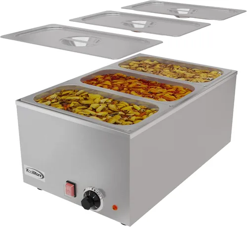 KoolMore Calentador de alimentos comercial Bain Marie para encimera, estación de sopa y servidor de mesa de buffet con tres secciones para servir,