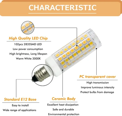 Miniatura 3 de Bombilla LED E12 de 7 W equivalente a 75 W halógena, regulable 120 V 730 LM, base de candelabro T3/T4 bombillas para ventilador de techo, lámpara
