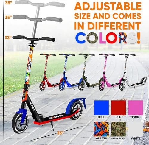 Miniatura 6 de Hurtle Renegade Kick Scooter for Kids, Teenagers & Adults - 2-Wheel Folding Scooter with Adjustable T-Bar Handlebar - Alloy Anti-Slip Deck Graffiti