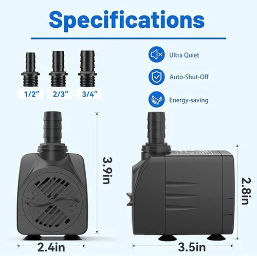 Miniatura 3 de Knifel Bomba sumergible de 400GPH con apagado automático, elevación de 6.5 pies de alto para fuentes, hidroponía, estanques, acuarios y más
