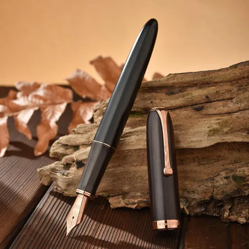 Miniatura 4 de HONG DIAN Pluma estilográfica A10, punta suave extra fina, madera de ébano negro con diseño de tapa magnética y juego de caja de metal