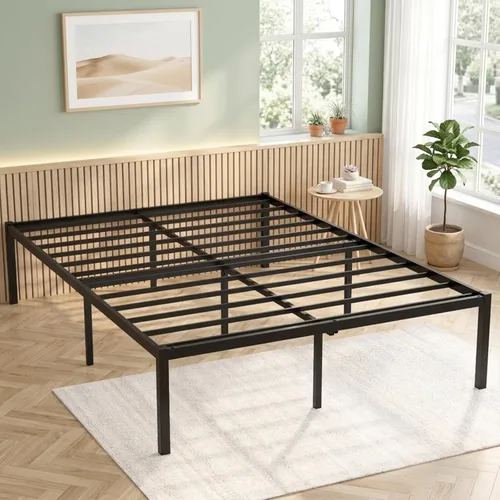 Miniatura 8 de Weehom Marco de cama de tamaño matrimonial de 16 pulgadas, plataforma de metal, no necesita somier, base de colchón, soporte de listones de acero