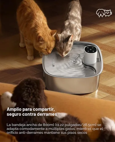 Miniatura 6 de Fuente de agua inalámbrica para perros, fuente de agua operada por batería de 5000mAh para perros, fuente de agua de acero inoxidable para gatos