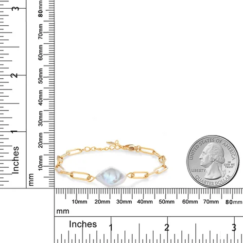Miniatura 3 de Gem Stone King Shell Pearl Chain Link Paperclip oro amarillo plateado pulsera de moda de acero inoxidable para las mujeres, Acero inoxidable
