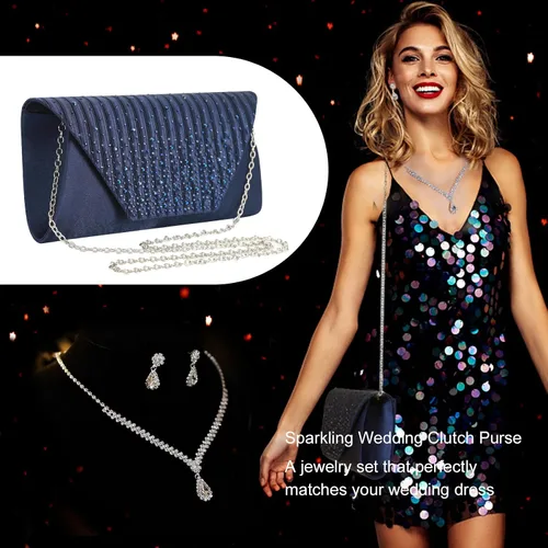 Miniatura 5 de Eshow Bolso de mano para mujer, bolso de noche, diseño de lentejuelas con cuentas vintage, bolsa de diamantes de imitación para boda, fiesta
