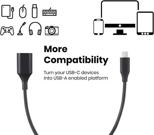 Miniatura 2 de Perixx PERIPRO-403 - Cable USB tipo C macho a USB-A hembra de 1 pie - Especificaciones USB2.0 para conexión de teclado y mouse con teléfono