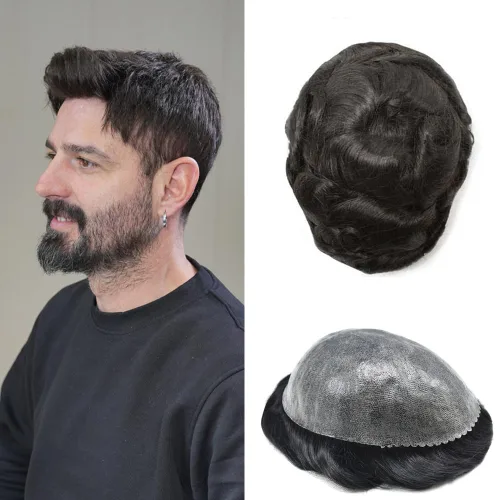 Miniatura 59 de Toupee - Pieza de cabello humano real para hombre, piel completa de polietileno, sistema de reemplazo de cabello para hombres, piezas invisibles
