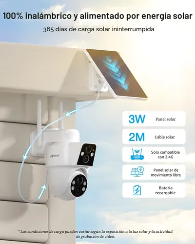 Miniatura 4 de ANRAN Paquete de 2 Cámaras de Seguridad Solar de Doble Lente Inalámbricas para Exteriores - Gran Angular Fijo de 3MP + PTZ con Vista de 360°, Cámara