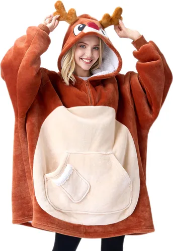 Miniatura 15 de Giggling Getup Manta Vestible con Capucha para Mujeres y Hombres Manta con Capucha Vestible de Forro Polar Sherpa Sudadera Manta Vestible Sherpa
