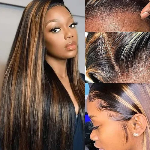 Miniatura 3 de Extensiones de cabello humano marrón con reflejos de Haha con cierre, extensiones lisas con cierre ombre, extensiones de cabello humano con cierre