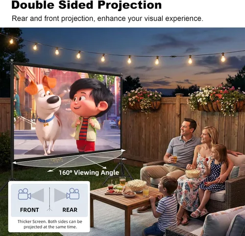 Miniatura 5 de Wootfairy Pantalla de proyector de 120 pulgadas con soporte: Pantalla de cine portátil plegable para interiores y exteriores, 16:9 4K HD, sin