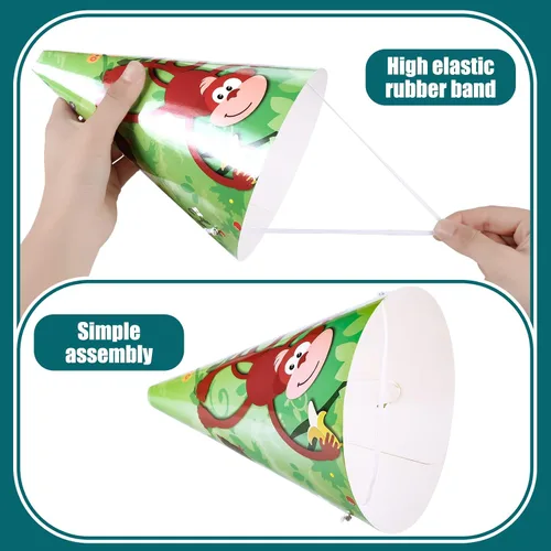 Miniatura 4 de 30 sombreros de fiesta de animales para niños, sombreros de cono de cumpleaños de safari, 6 x 7.87 pulgadas, suministros de fiesta de cumpleaños