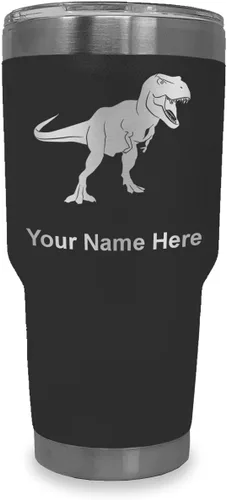 Miniatura 29 de LaserGram Vaso aislado al vacío de 20 onzas, dinosaurio Tiranosaurio Rex, grabado personalizado incluido (negro)