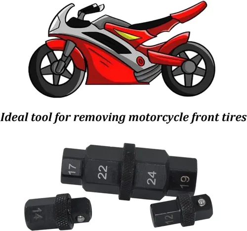 Miniatura 5 de CNWOOAIVE Herramienta de eje hexagonal para rueda de eje delantero de motocicleta, 12, 14, 17, 19, 22, 0.945 in, 6 en 1, herramienta adaptadora
