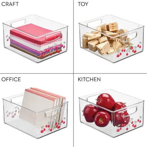 Miniatura 6 de iDesign Bathroom Organizer Bin, Decorative Print - Stackable Plastic Storage Basket for Makeup & Vanity Organization - Clear/Red