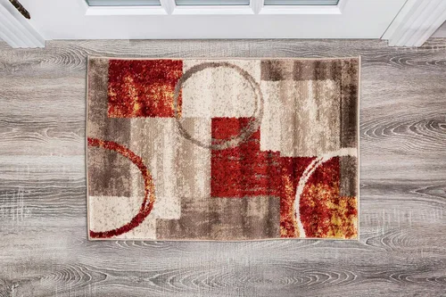 Miniatura 13 de Rugshop - Alfombra contemporánea con diseño abstracto de círculos, alfombra con respaldo de yute para entrada, cocina o habitación pequeña, marrón