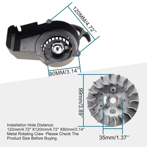 Miniatura 2 de GOOFIT Arrancador de retroceso de aluminio con volante y tornillos para 2 tiempos 47cc 49cc Pocket Bike Mini Bike Dirt Bike Scooter ATV Quad