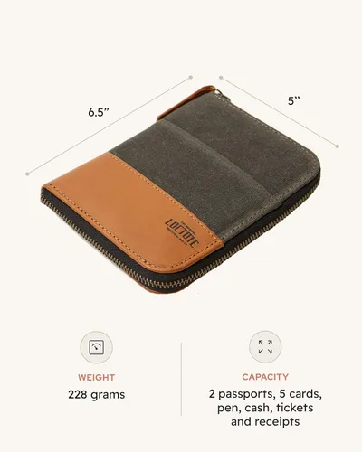 Miniatura 3 de LOCTOTE Soporte para pasaporte RFID Cuero de grano completo y lona de cera impermeable Cartera de pasaporte de viaje Cartera de cuero