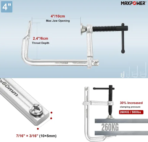 Miniatura 7 de MAXPOWER Abrazaderas F de servicio ligero para soldadura de 4", 8", 8" y 12", paquete de 4
