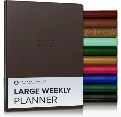 Miniatura 15 de Gallery Leather Agenda semanal y mensual grande 2025-2026, agenda y cuaderno con elegantes bordes de página dorados dorados, 12 meses, cactus Cactus