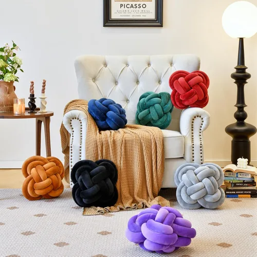 Miniatura 2 de Xuyier Bola de almohada de nudo, almohadas decorativas con tela de terciopelo para sofá cama, decoración de 12 pulgadas, cojines cuadrados anudados
