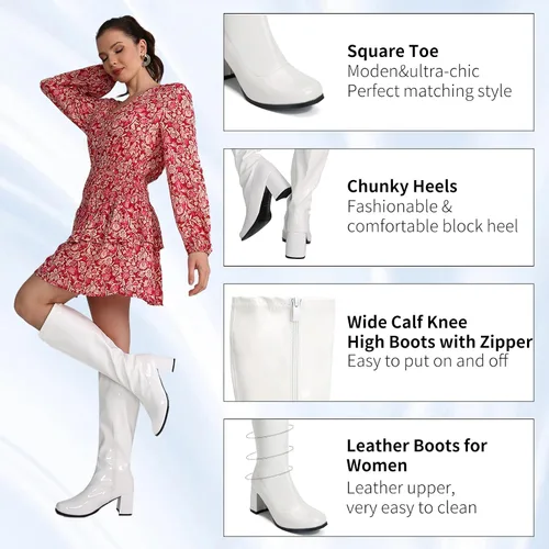 Miniatura 4 de Botas Go Go para mujer, botas con cremallera y tacón de bloque por encima de la rodilla