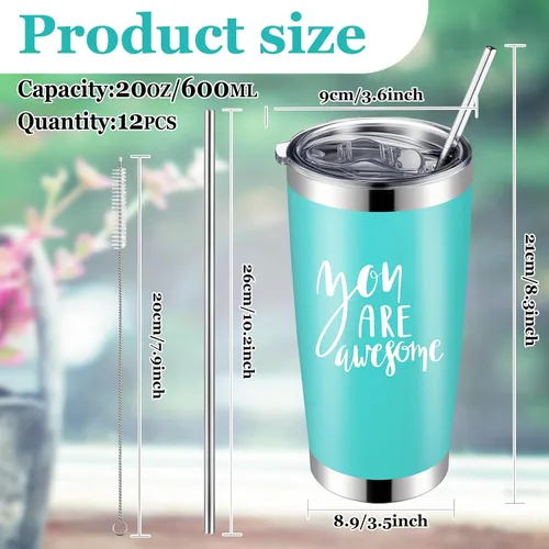 Miniatura 2 de Norme 12 vasos con diseño de agradecimiento de agradecimiento, color negro, de 20 onzas, de acero inoxidable, con aislamiento, inspirador, taza