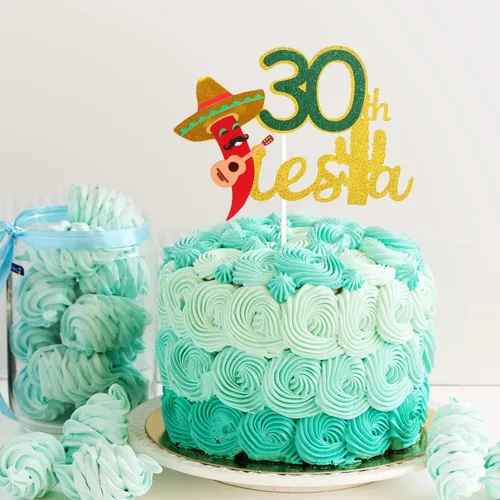 Miniatura 3 de Decoración para pastel de 30 cumpleaños – Taco Bout 30 cumpleaños fiesta de cumpleaños suministros de pastel de chile con purpurina – Fabulous