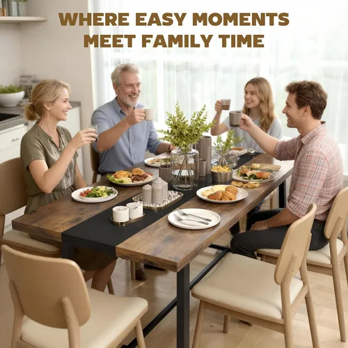 Miniatura 7 de HOMCOM Mesa de comedor industrial para 8 personas, mesa de cocina rectangular de 70.9 pulgadas de largo con mesa grande y patas de acero