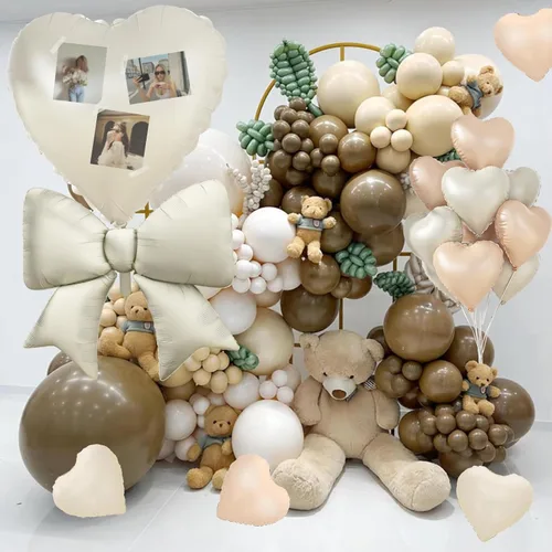 Miniatura 6 de Globos de Corazón Beige Neutro de 30", Globos de Papel de Aluminio con Lazo Grande, 10 Piezas de Globos Gigantes de Lazo Crema de 38" con Juego
