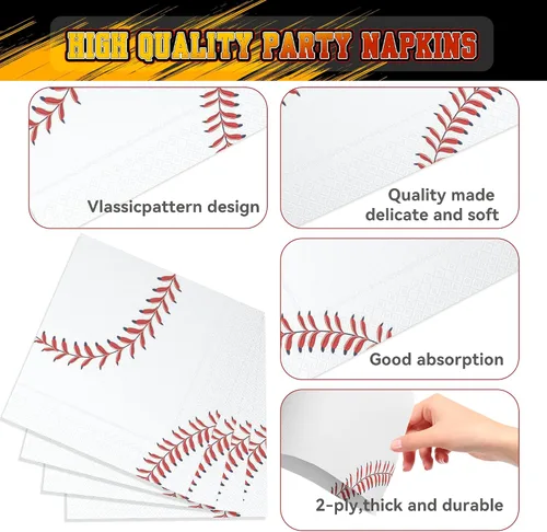Miniatura 3 de 120 servilletas de béisbol de 6.5 pulgadas con patrón de béisbol con temática de béisbol para fiestas, fiestas deportivas, suministros de fiesta