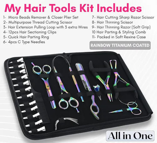Miniatura 2 de My Hair Tools - Kit de extensión con removedor de cuentas de micro eslabones y alicates de engarce, tijeras para el cabello, herramientas de peinado