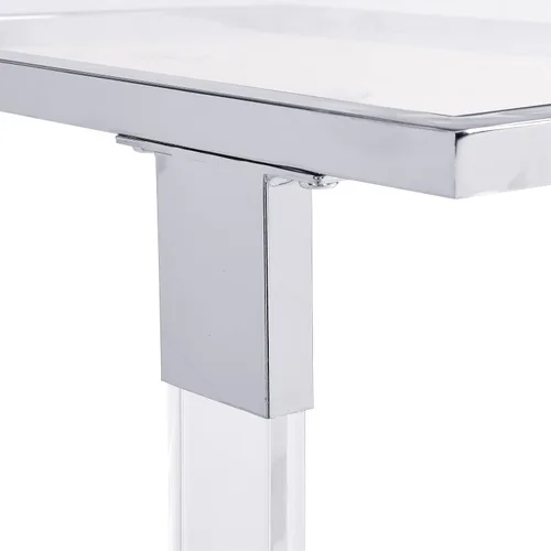 Miniatura 8 de Mesa auxiliar móvil de vidrio transparente con marco acrílico, moderna mesa auxiliar de sofá en forma de C con ruedas, mesa de aperitivos
