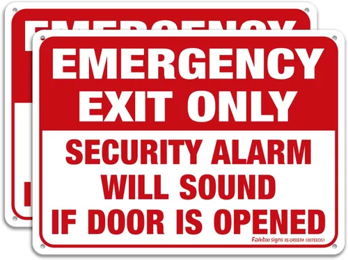 Solo salida de emergencia: alarma de seguridad sonará si la puerta está abierta, paquete de 2, 10 x 7 pulgadas, aluminio libre de óxido, protección