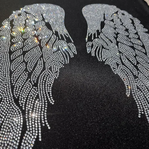 Miniatura 6 de Rhinestop - Alas de ángel de cristal transparente con diamantes de imitación, diseño de transferencia de calor, parche para planchar, diseños
