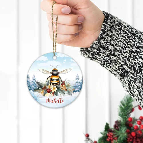 Miniatura 4 de Hyturtle Adorno de Navidad personalizado, con nombre personalizado, círculo de cerámica, para amantes de las abejas, decoración de árbol, regalo