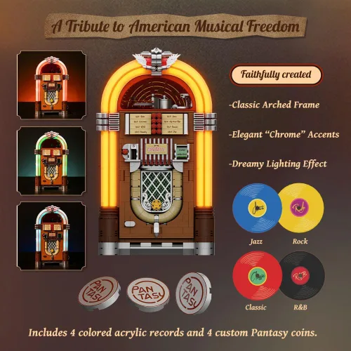 Miniatura 2 de PANTASY Kit de construcción retro Jukebox con función de moneda y sonido, modelo de caja de música mecánica con discos acrílicos, estudio