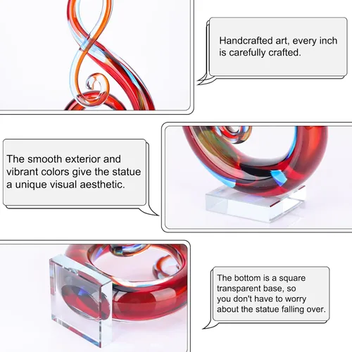 Miniatura 3 de LCCCK Escultura de vidrio grande de 13 pulgadas de alto, figuras de vidrio soplado a mano color rojo, decoración de música artística, gafas rojas