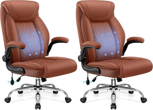Miniatura 15 de Silla de oficina, silla de escritorio ergonómica grande y alta, silla ejecutiva de cuero para computadora con soporte lumbar ajustable, cómoda silla