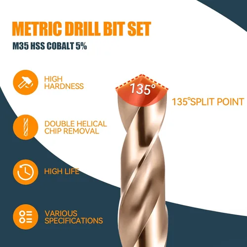 Miniatura 2 de Juego de brocas de cobalto, brocas M35 Twist HSS de vástago recto, brocas de acero de alta velocidad de 0.079 pulgadas para perforar en metal duro