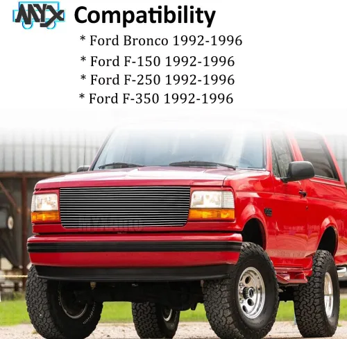 Miniatura 2 de Rejilla pulida delantera superior superior para Ford Bronco F-Series 1992-1997 Pickup F-150/F-250/F-350 Cromo Billet Grill Inserto de parrilla