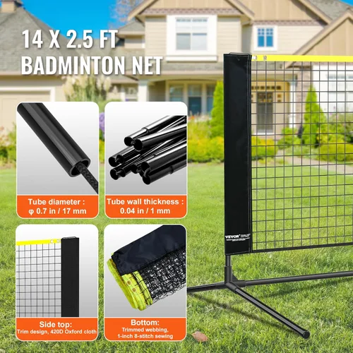 Miniatura 4 de VEVOR Badminton Net, Height Adjustable Volleyball Net, Wide Foldable Pickleball Net, Portable Easy Setup Tennis Net Set with Poles, Stand and Carry