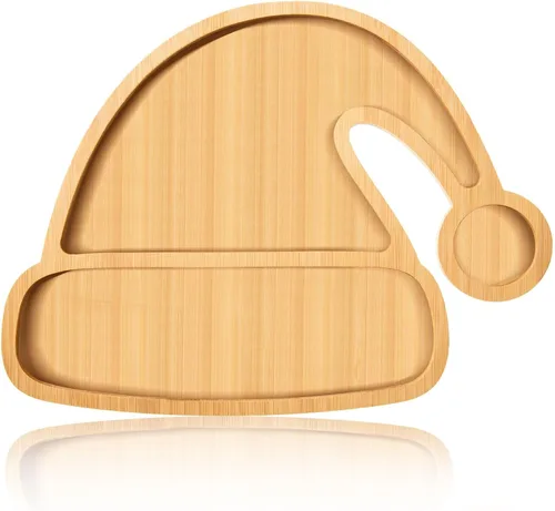 AWIZOM Bandeja de madera para servir con sombrero de Navidad, plato de bambú con forma de sombrero de Papá Noel, tablero de madera para aperitivos