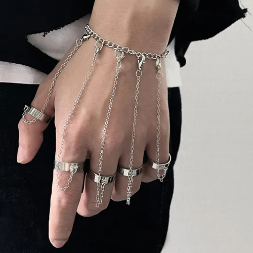 Miniatura 3 de Long tiantian Pulsera de cadena para dedo, pulsera punk con borla de cadena en capas con anillo de dedo, garras de dedo, brazalete de brazo, joyería